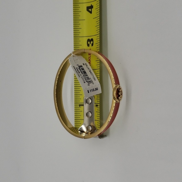 535- MICHAEL Michael Kors Haute Gold Tone Orange Enamel Bangle Bracelet NWT - Picture 7 of 8